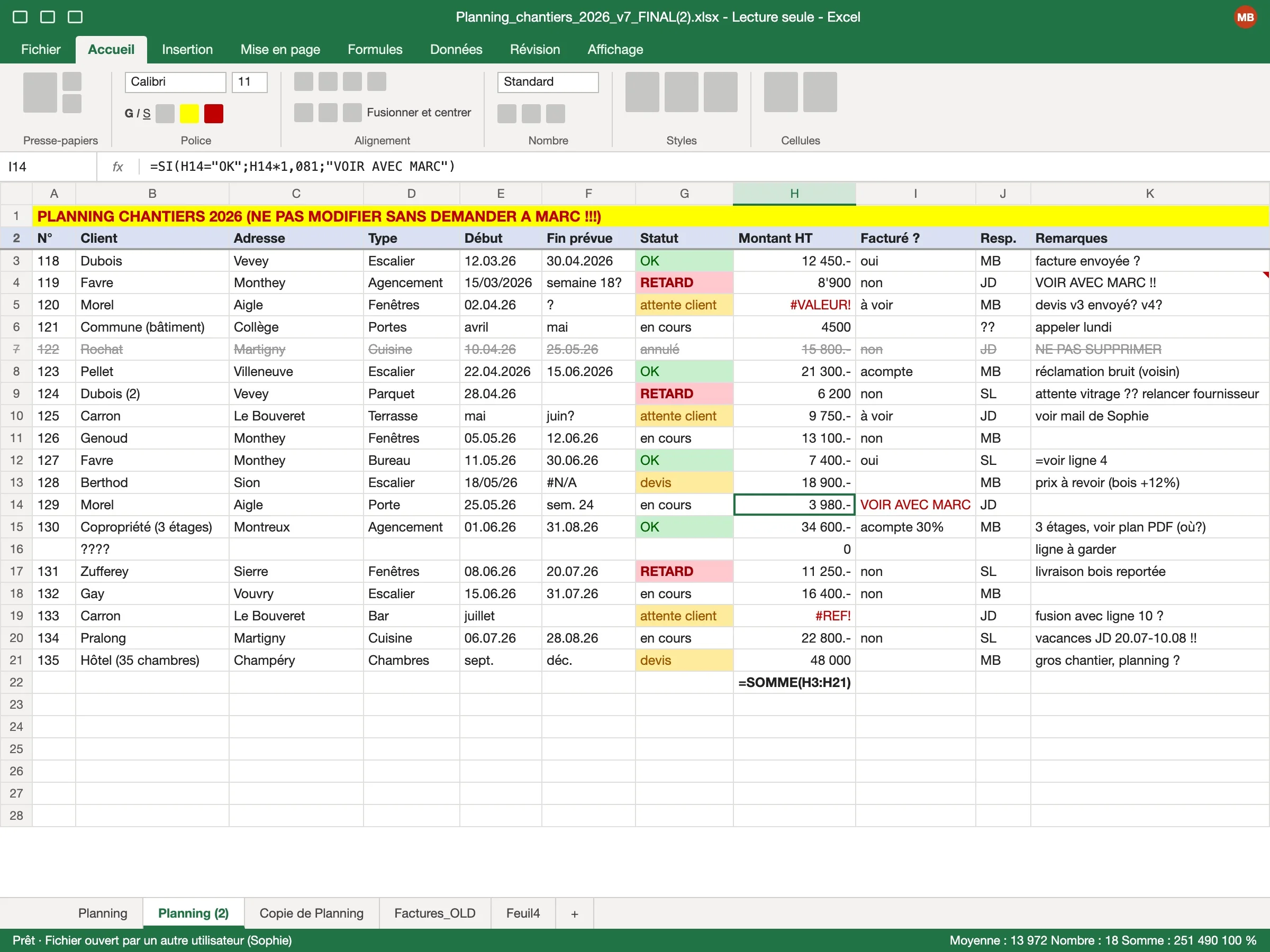 Le classeur Excel de planning qu’une équipe modifie à plusieurs