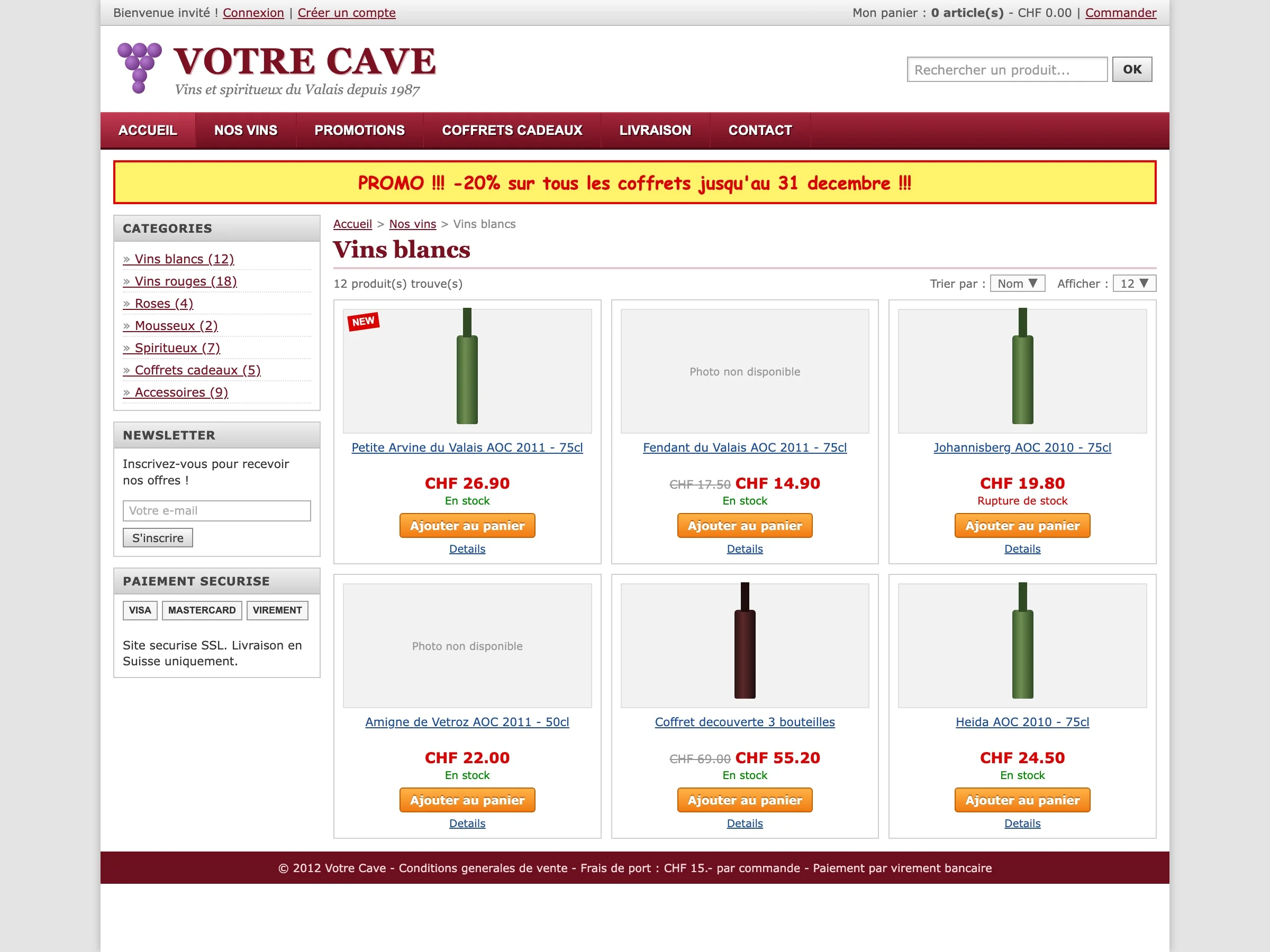 La boutique en ligne d’une cave, restée en 2012