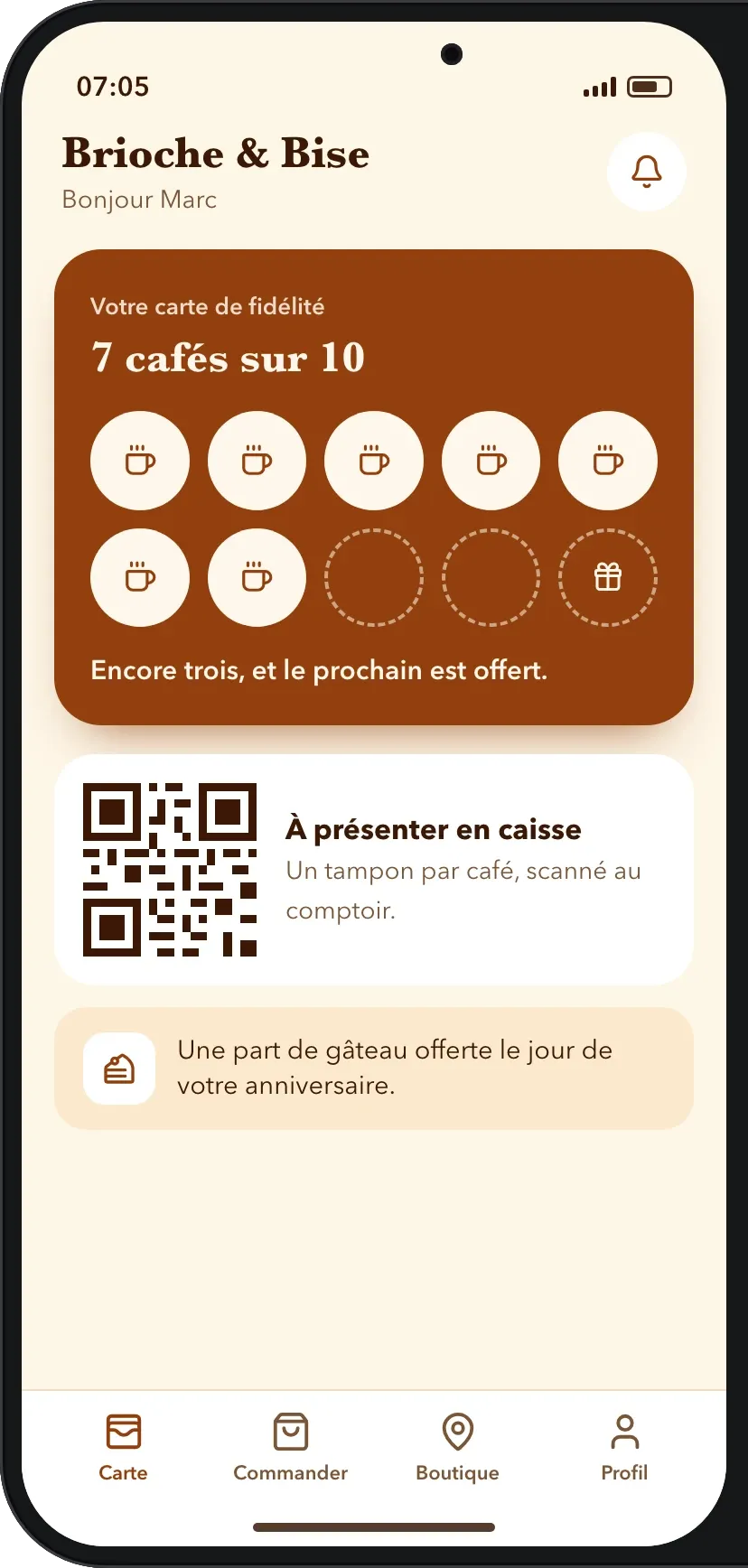 Carte de fidélité, sept cafés sur dix