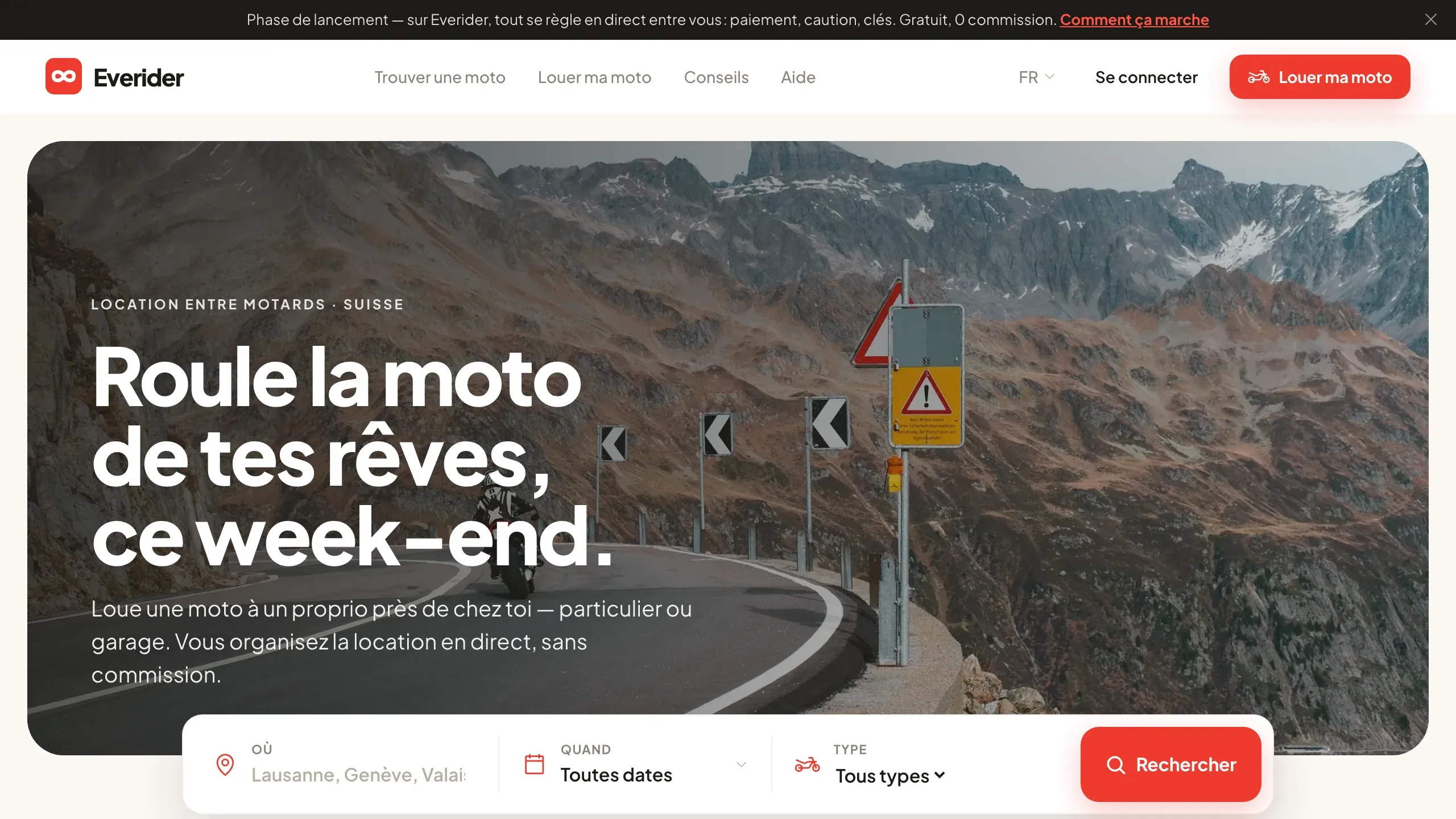 Everider · P2P motorcycle rental · site built by Voren
