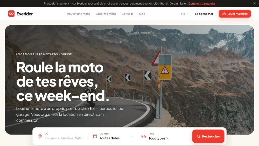 Everider · Marketplace de location de motos