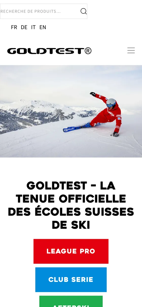 Page d’accueil Goldtest sur mobile