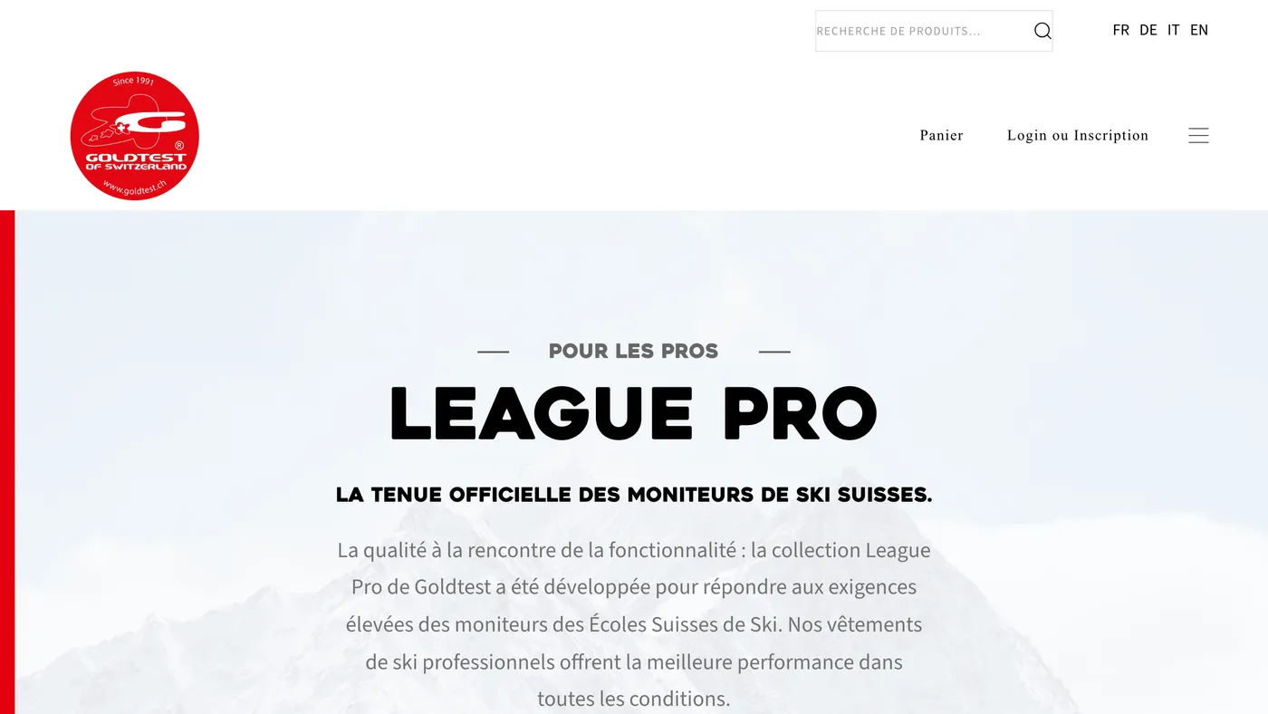 Page univers League Pro de Goldtest — la ligne réservée aux écoles de ski et à leurs moniteurs