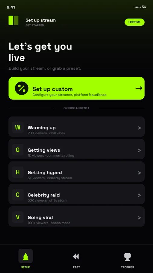 LiveMirror · l'application qui simule un live viral · aperçu du site
