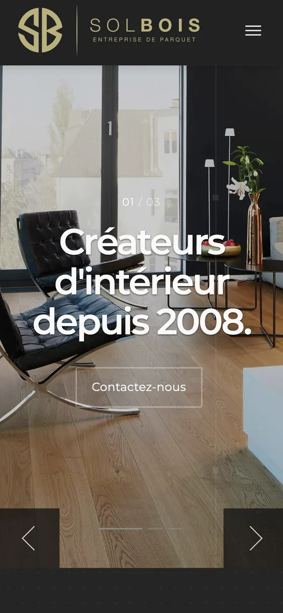 Page d’accueil Solbois sur mobile