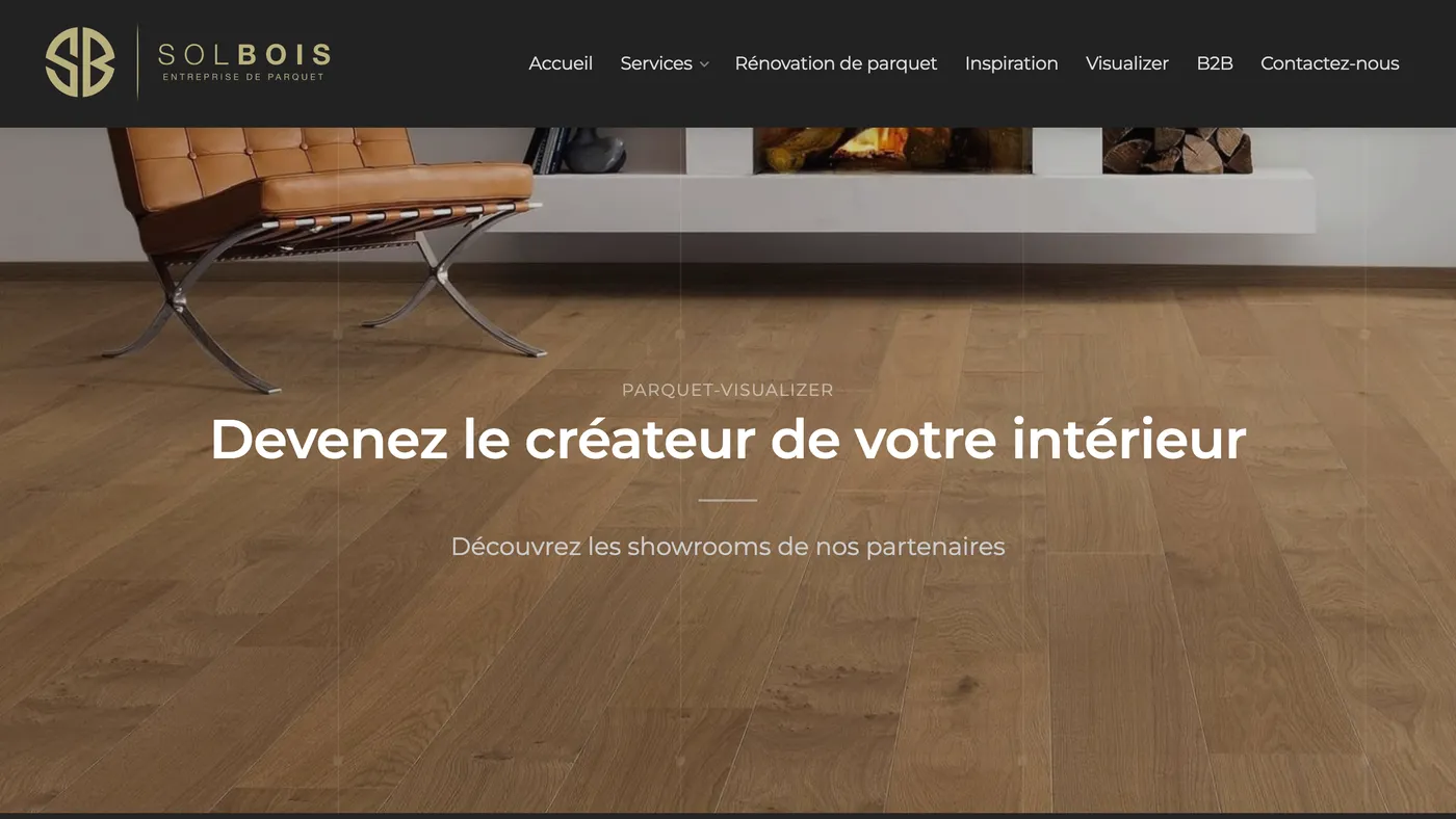 Page du Parquet-Visualizer Solbois — « Devenez le créateur de votre intérieur »