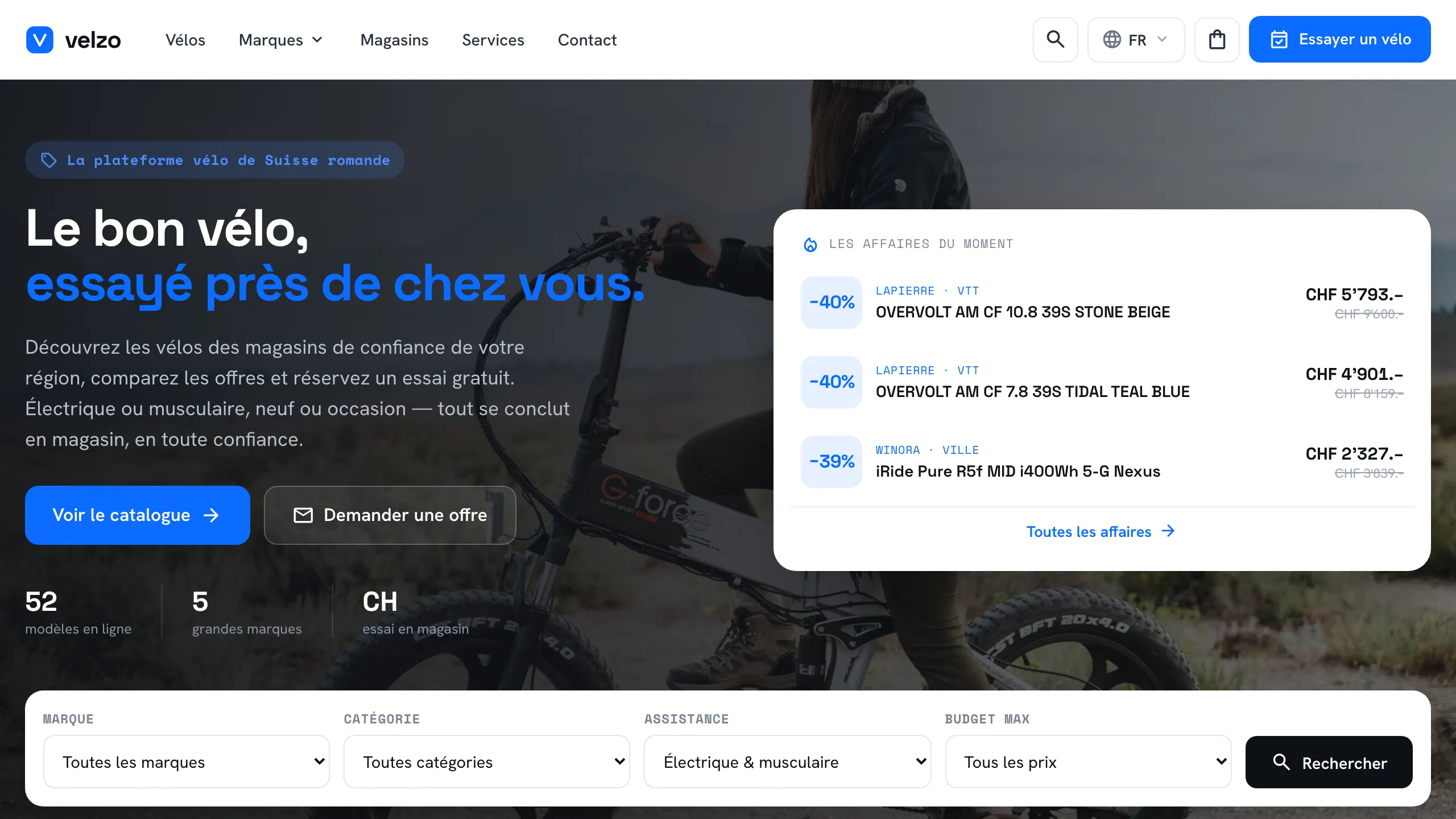 Velzo · the bike platform for French-speaking Switzerland · site built by Voren